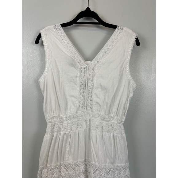 Nation AK Boho Crochet Lace Maxi Dress Medium Beach Wedding White Smocked Resort - Picture 9 of 9